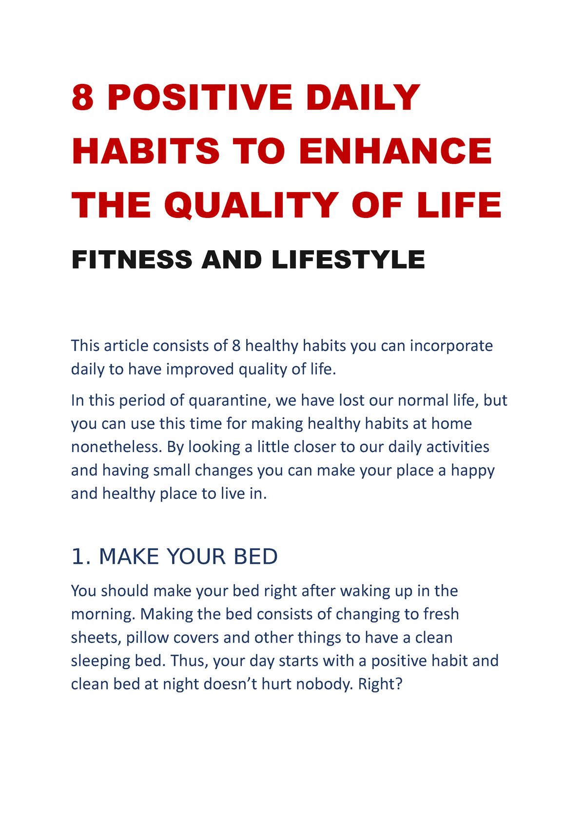 8 Positive Daily Habits TO Enhance THE Quality OF LIFE - Copy - 8 ...