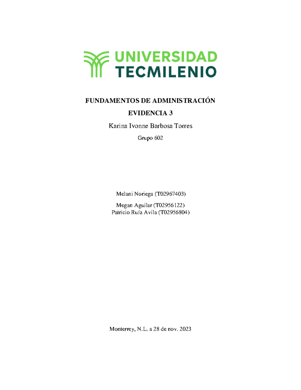 Evidencia 3 admin - FUNDAMENTOS DE ADMINISTRACIÓN EVIDENCIA 3 Karina ...