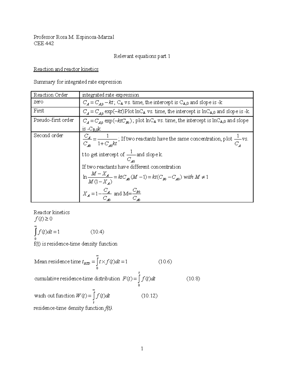 Equation Sheet 1 - notes - Professor Rosa M. Espinosa-Marzal CEE 442 ...