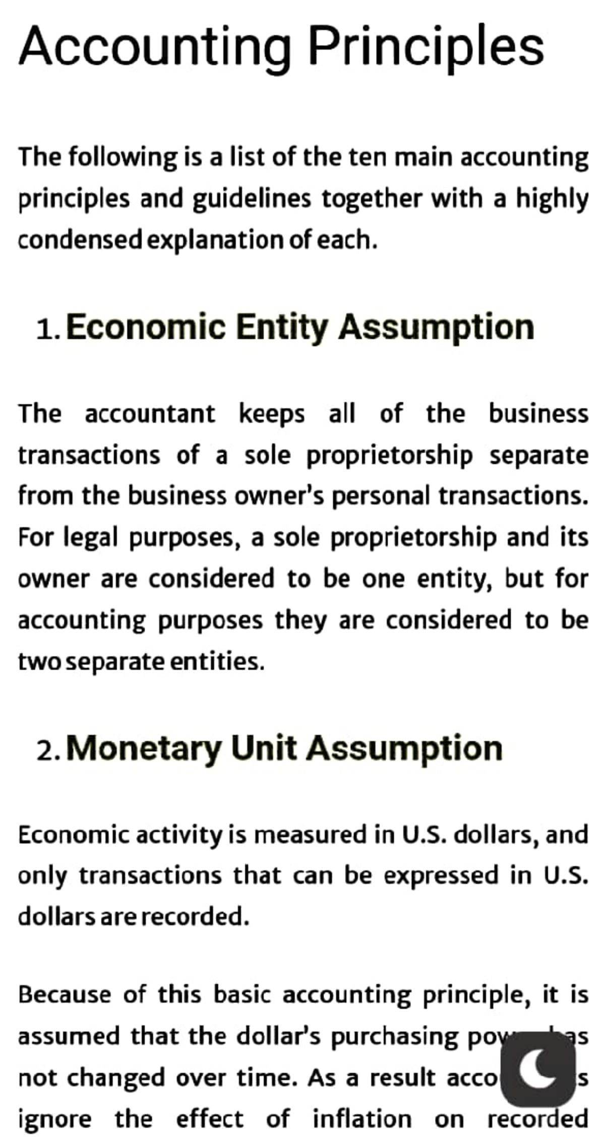 Accounting Principles - 1. Economic Entity Assumption The Accountant ...