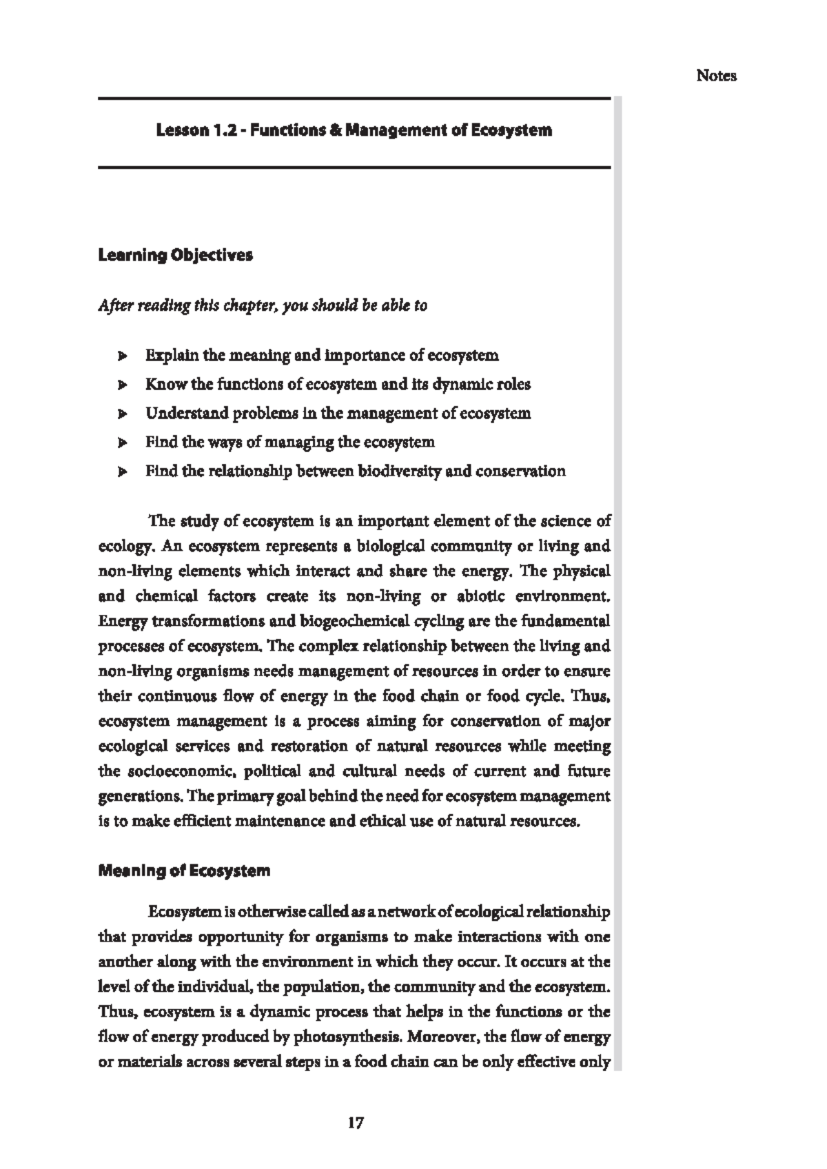 1.2 eco - note - Notes Lesson 1 Functions Management of Ecosystem ...