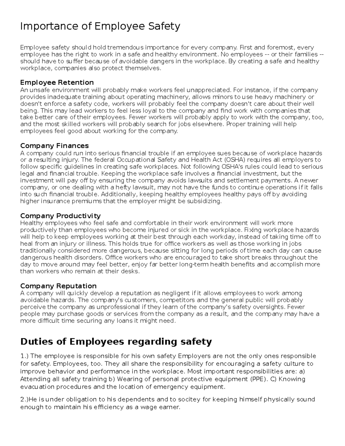 Safety engineering - Notes - Importance of Employee Safety Employee ...