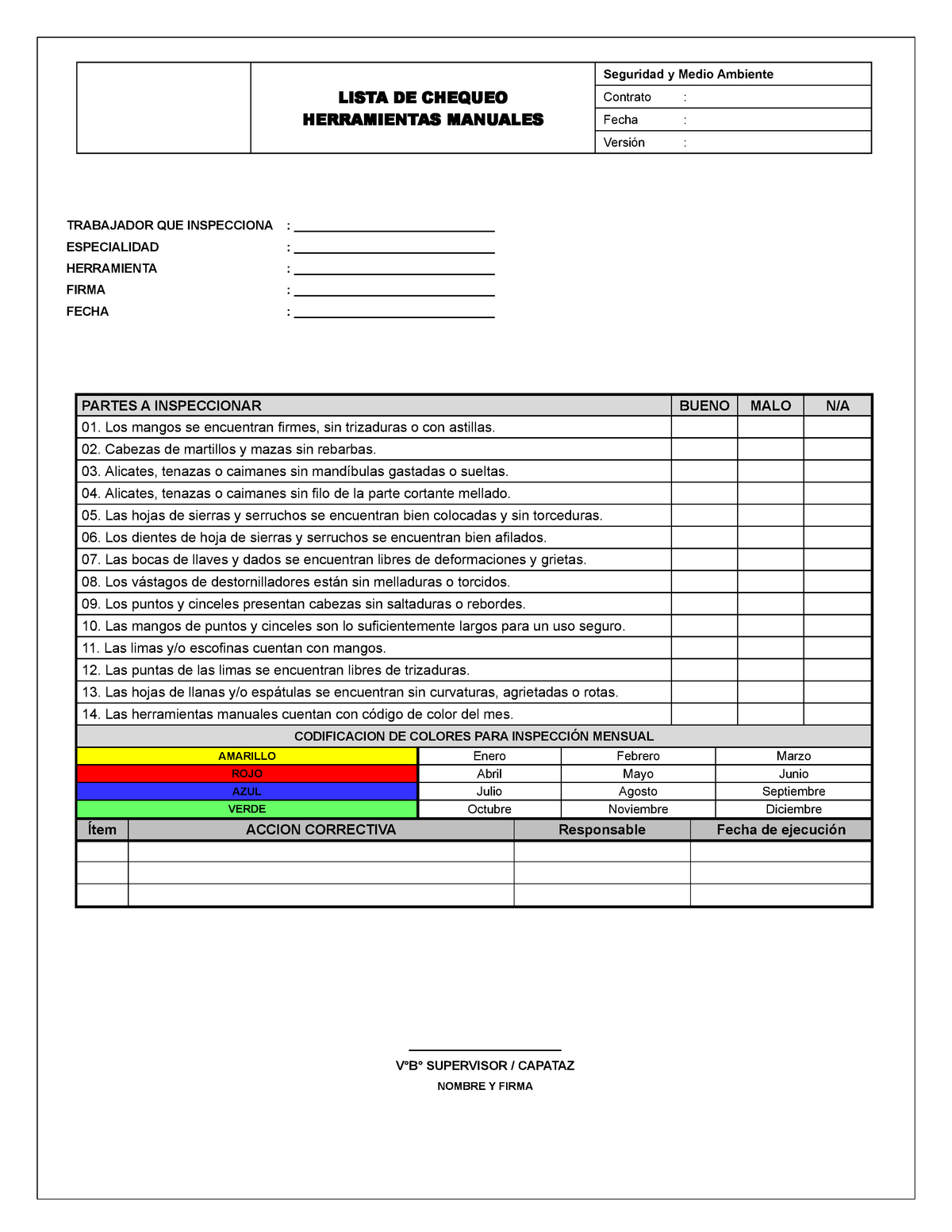 02 - Check List. Herramientas manuales. Rev 0 - LISTA DE CHEQUEO HERRAMIENTAS Seguridad - Studocu
