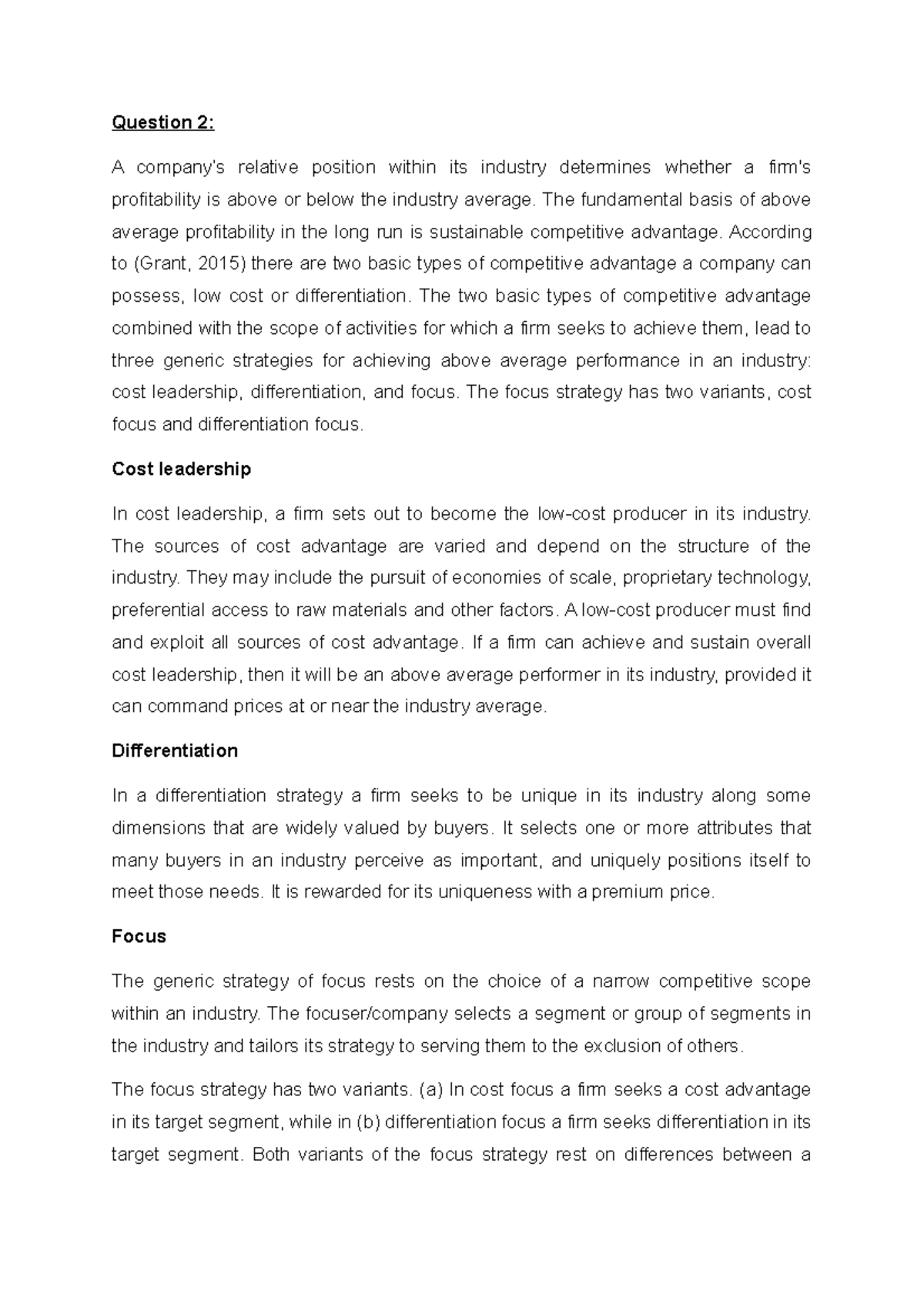 MAN304 Assignment 2 - notes - Question 2: A company’s relative position ...