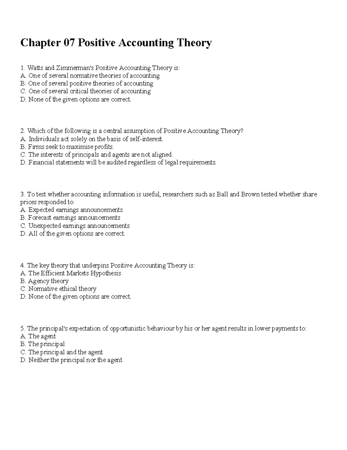 Docdownloader Implemting Journal Chapter 07 Positive Accounting Theory 1 Watts And 3106