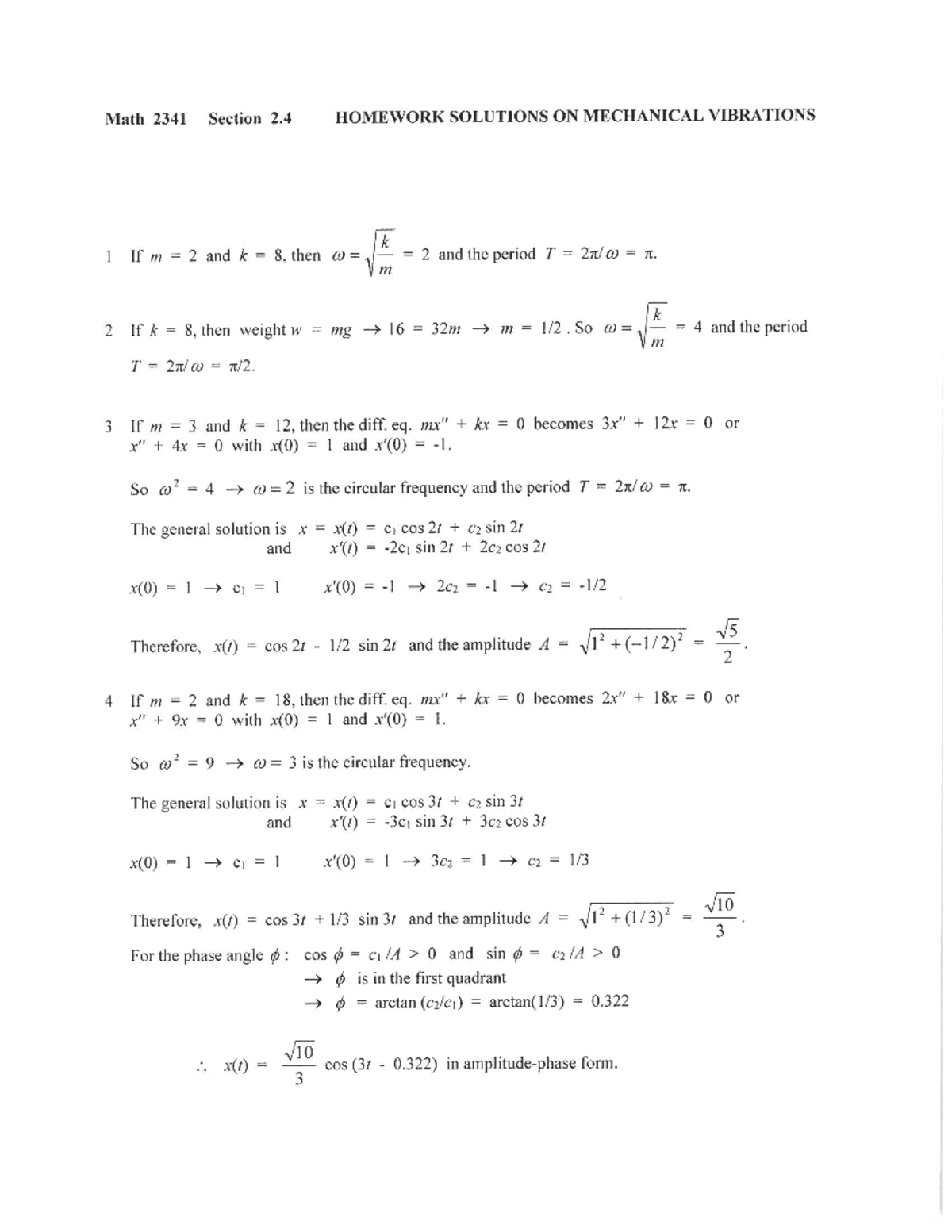 Math2341hwsolu 2 - Solutions - MATH 2341 - Studocu