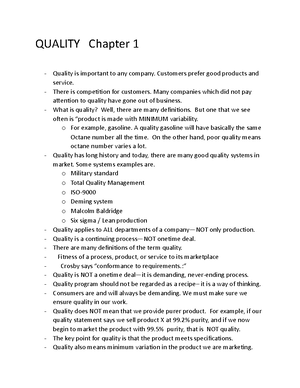 Quality - Chapter 3 - Chapter 3 Quality Gurus A number of professionals ...