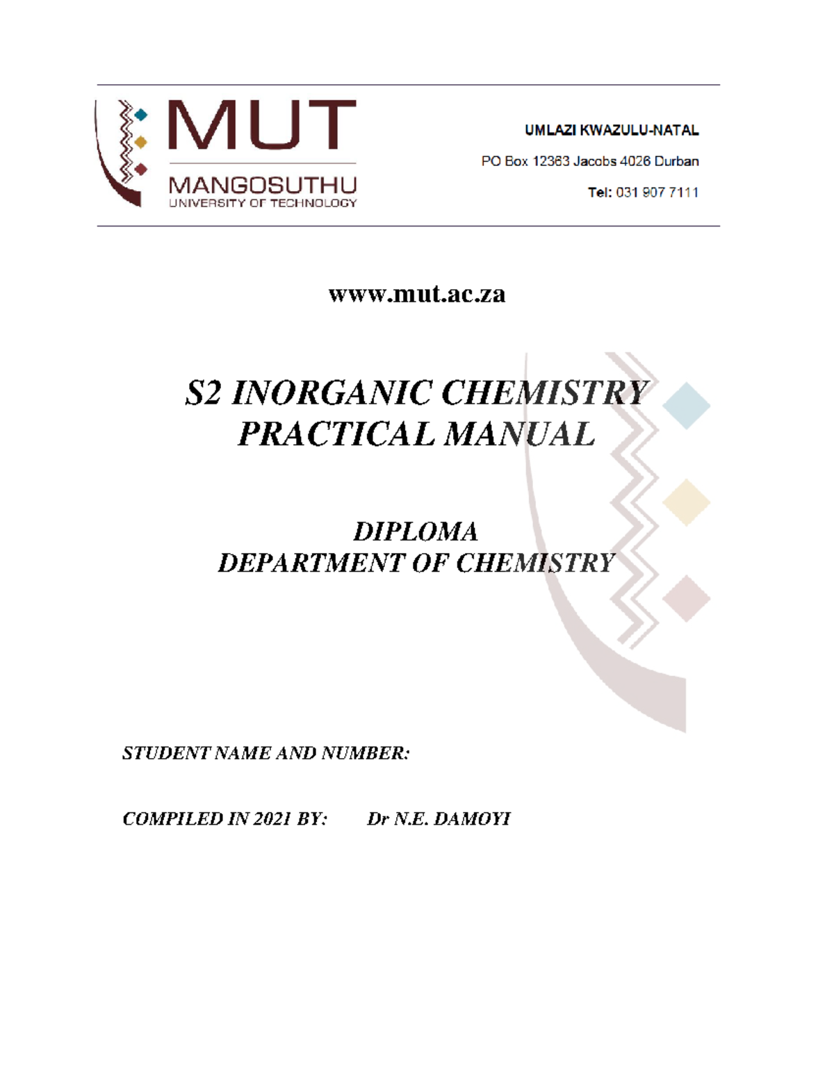 Chemistry II Practicals Guide mut.ac S2 CHEMISTRY