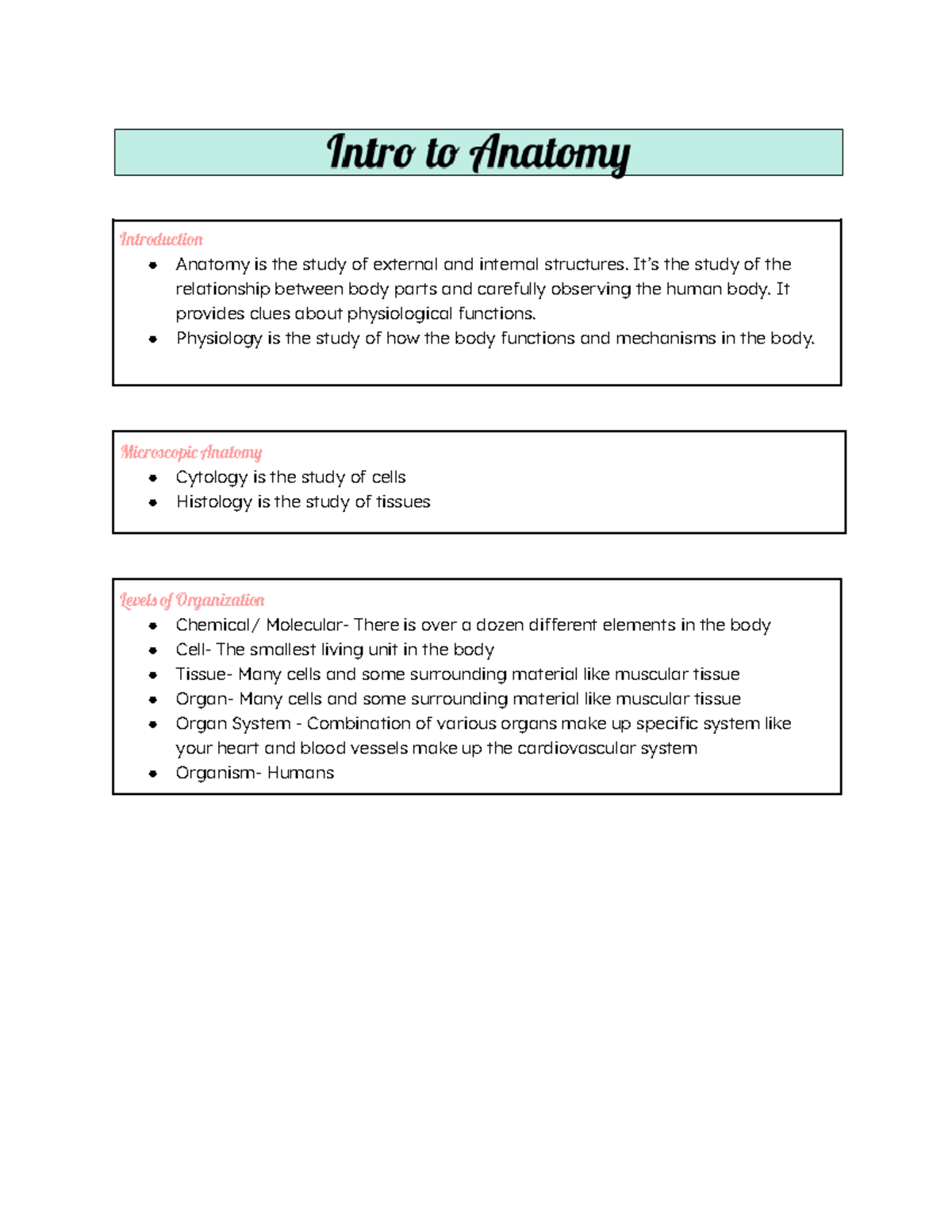 Study Guide For Ch 1 and 2 - Introductio Anatomy is the study of ...