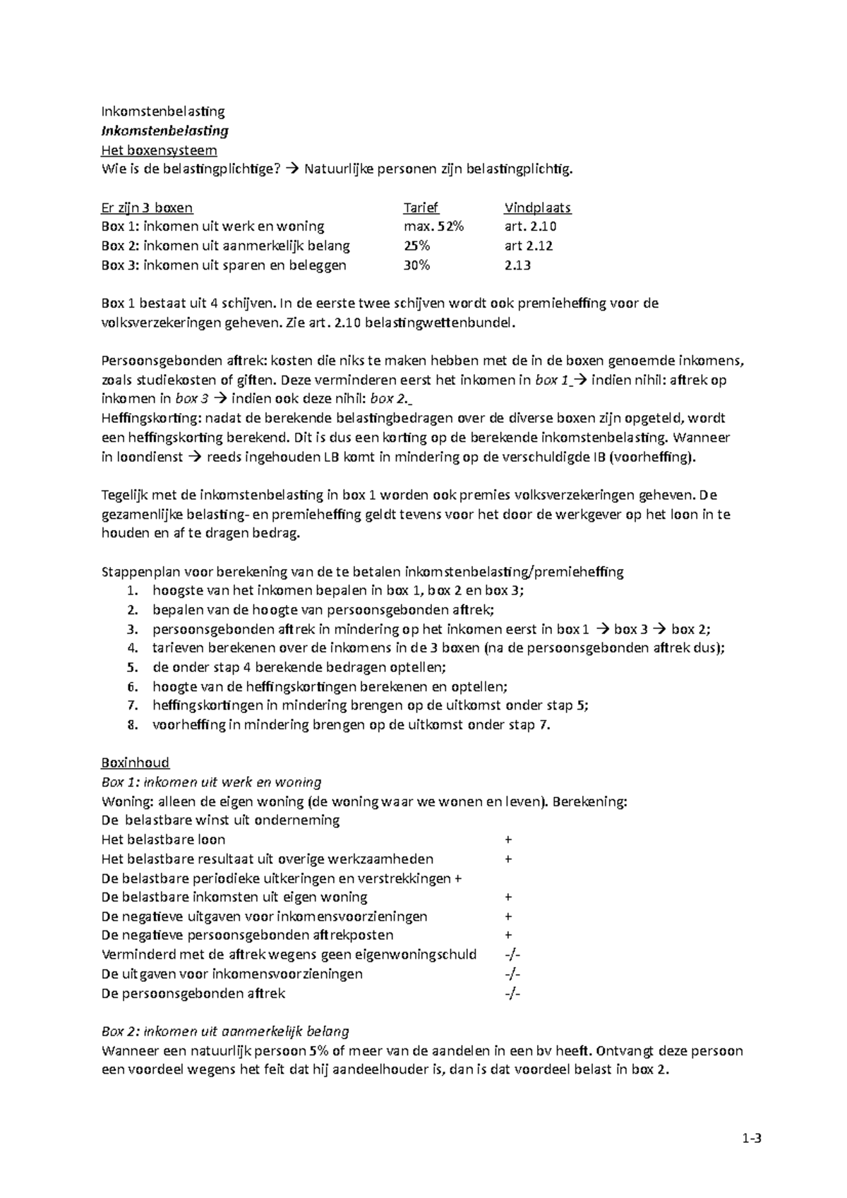 Samenvatting Inkomstenbelasting - Inkomstenbelasting Inkomstenbelasting ...