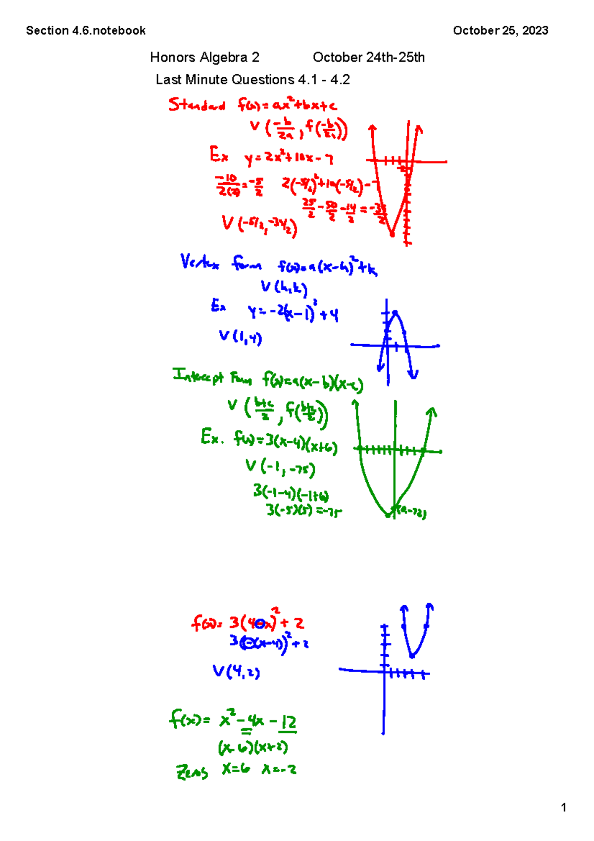 Section+4 - Section+4 - Last Minute Questions 4 4. Honors Algebra 2 ...