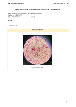 FINAL LAB Report BIO122 (EXPERIMENT 1) - BIO HISTOLOGY OF CELLS AND ...