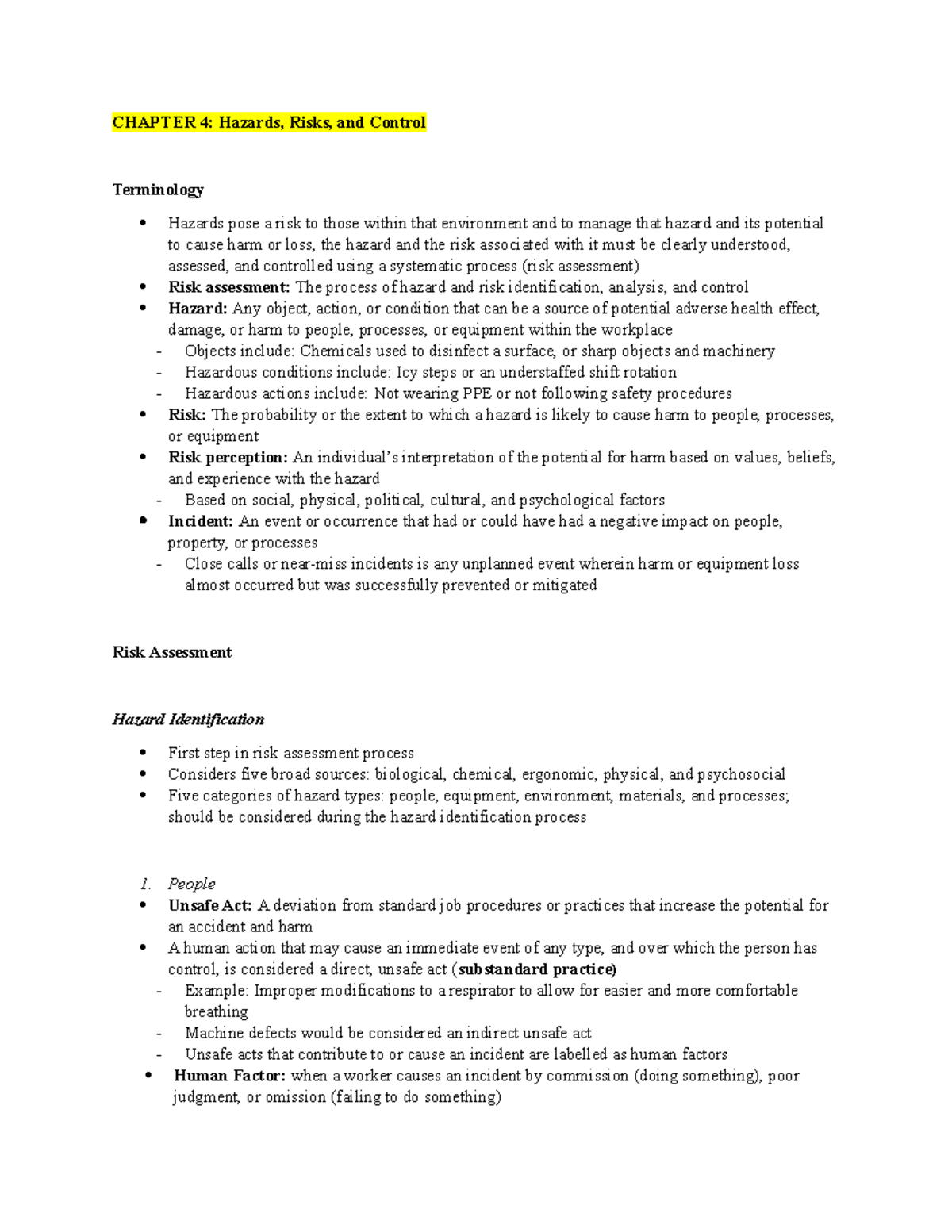 Hazards Risks and Control Terminology - Studocu