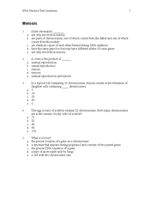 NYA Genetics multiple choice - Biology NYA: practice questions on ...