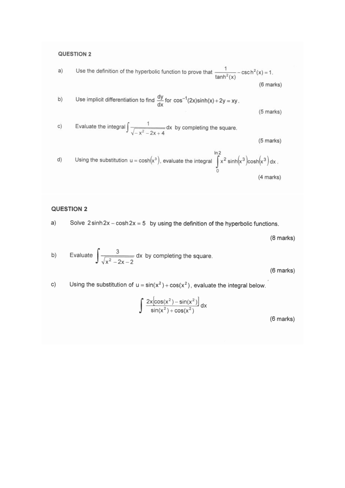 PAST YEARS QUESTION (CHAPTER 2: HYPERBOLIC AND INVERSE HYPERBOLIC ...