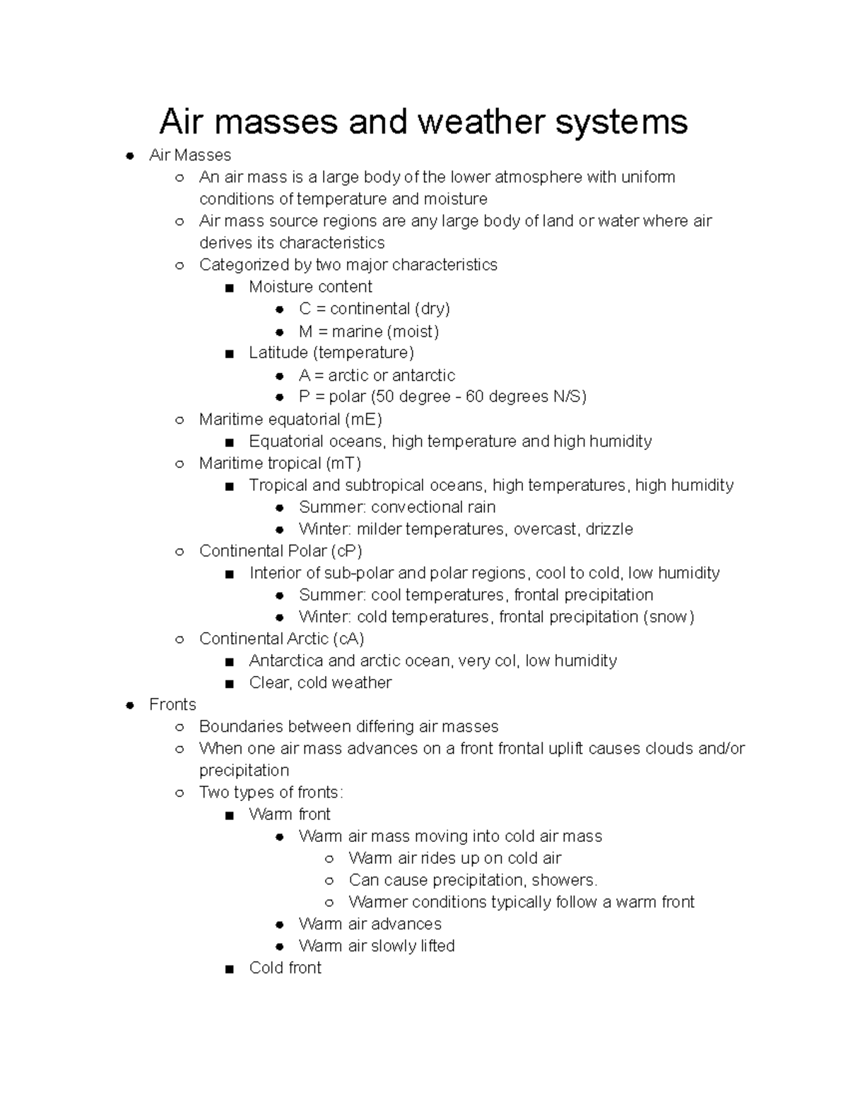 Chapter 8 - Air Masses And Weather Systems Air Masses An Air Mass Is A ...