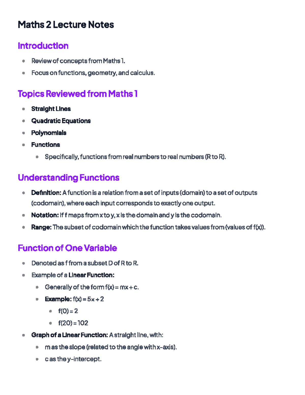 Maths 2 lec 1 notes AI - Maths 2 Lecture Notes Introduction Review of ...