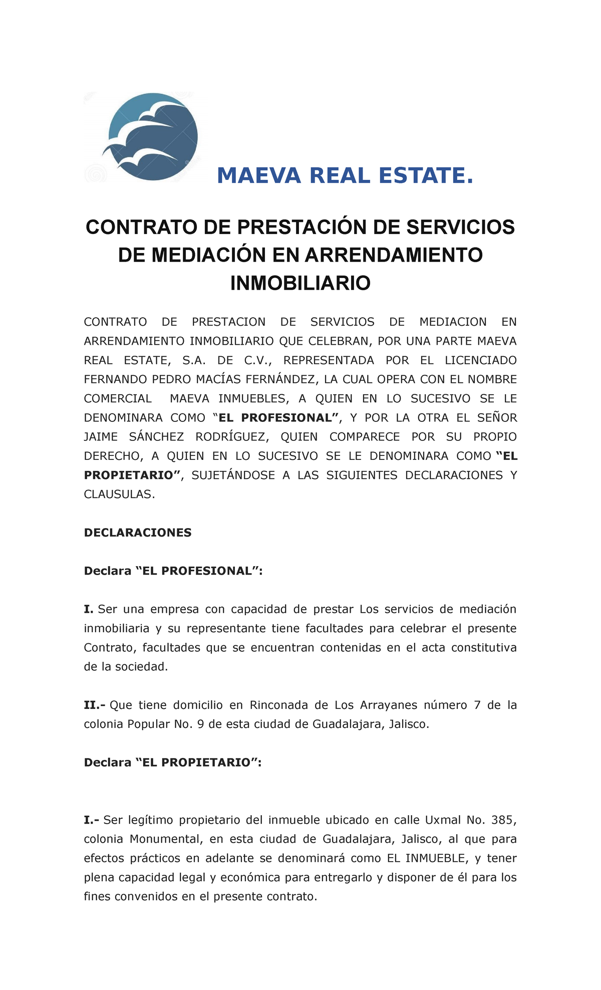 Contrato De Intermediación Inmobiliaria 3 Contrato De PrestaciÓn De Servicios De MediaciÓn En 0826