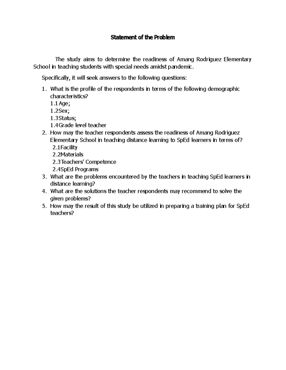 Gullen - This is a statement of the problem for a research. - Statement ...