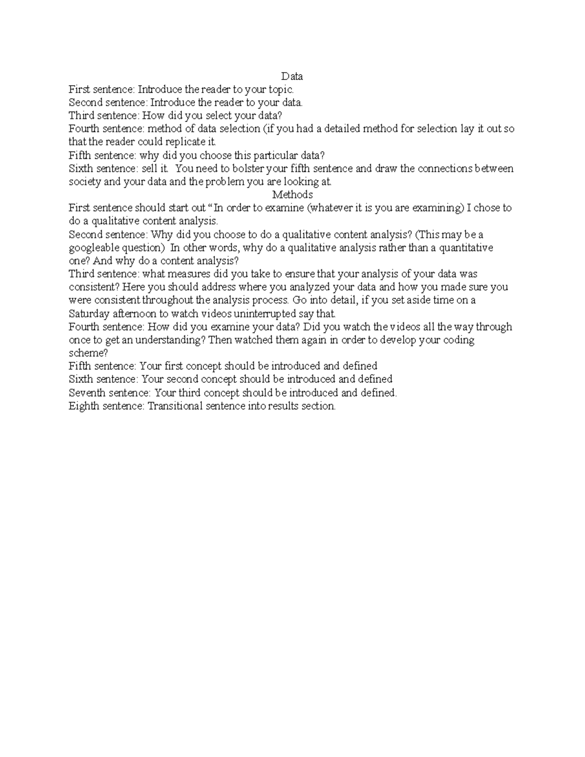 Data and methods sentence by sentence directions Data First sentence