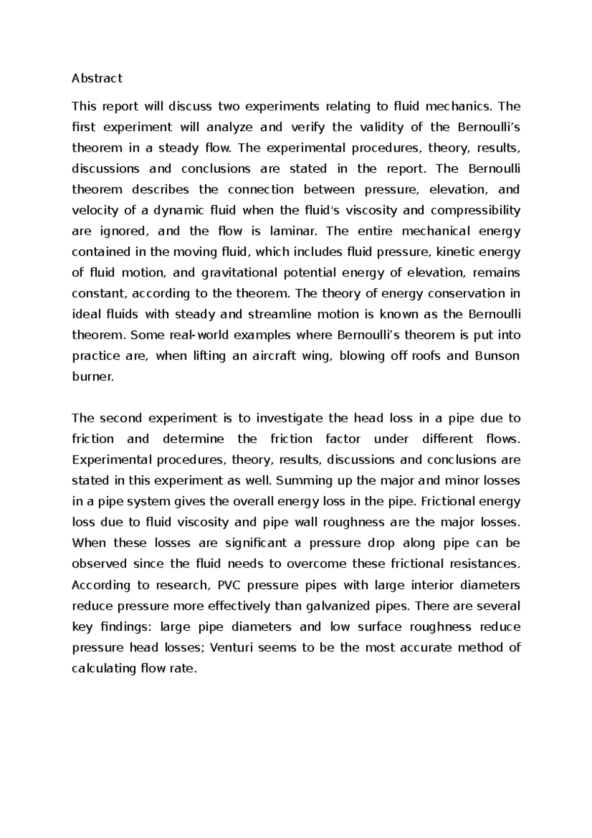 Lab Report Fluid Mech - Got 28/30 HD - Abstract This report will ...