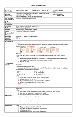 MG LP English 3AND4 - Detailed Multigrade Lesson Plan In Mathematics ...