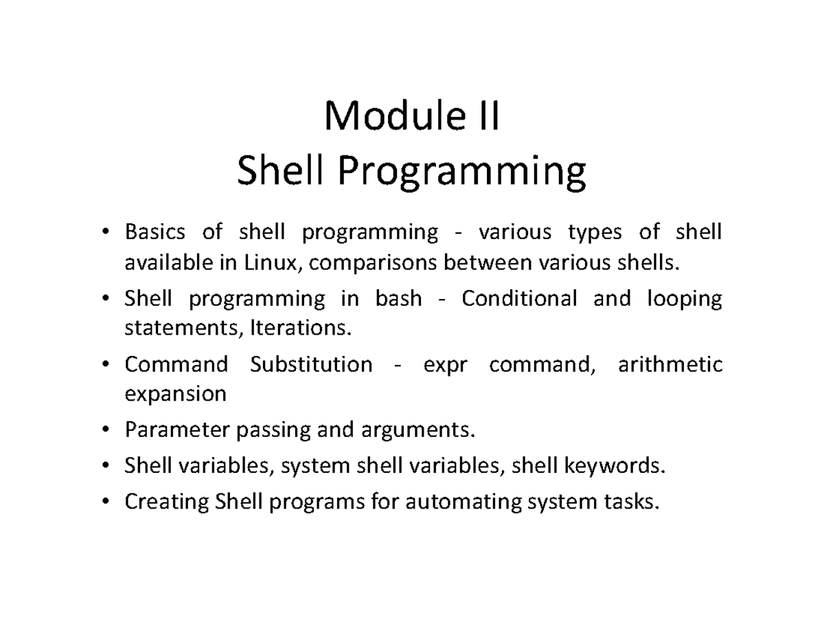 Shell programming - • Shell programming in bash - Conditional and ...