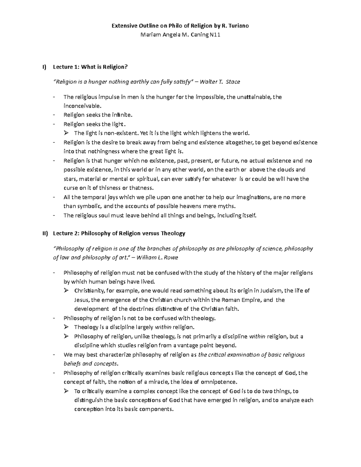 Outline 1 Caning Physical Sciences - Extensive Outline on Philo of ...