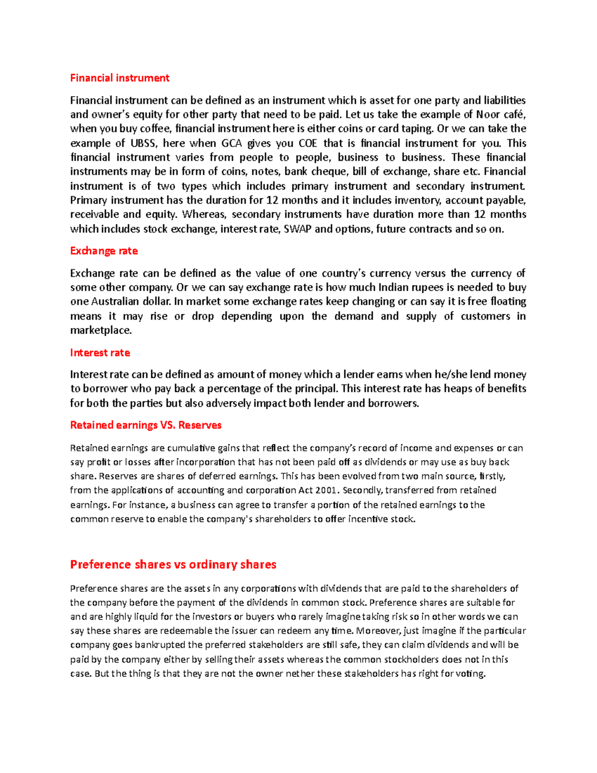 Wk-6 financial instrument exercise - Financial instrument Financial ...
