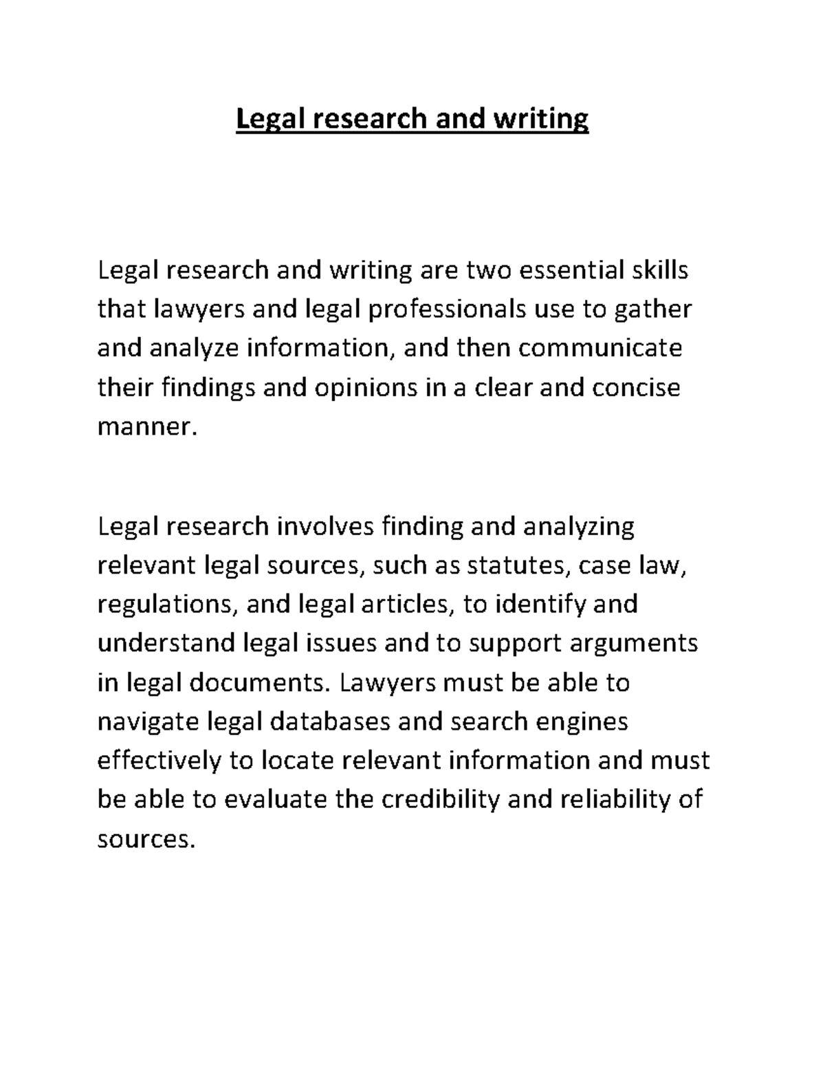 Legal Research And Writing 1 - Legal Research And Writing Legal ...