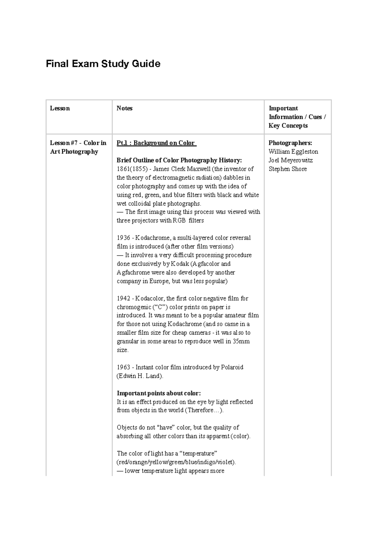 FInal Exam Study Guide - Comprehensive compilation of all the lecture ...