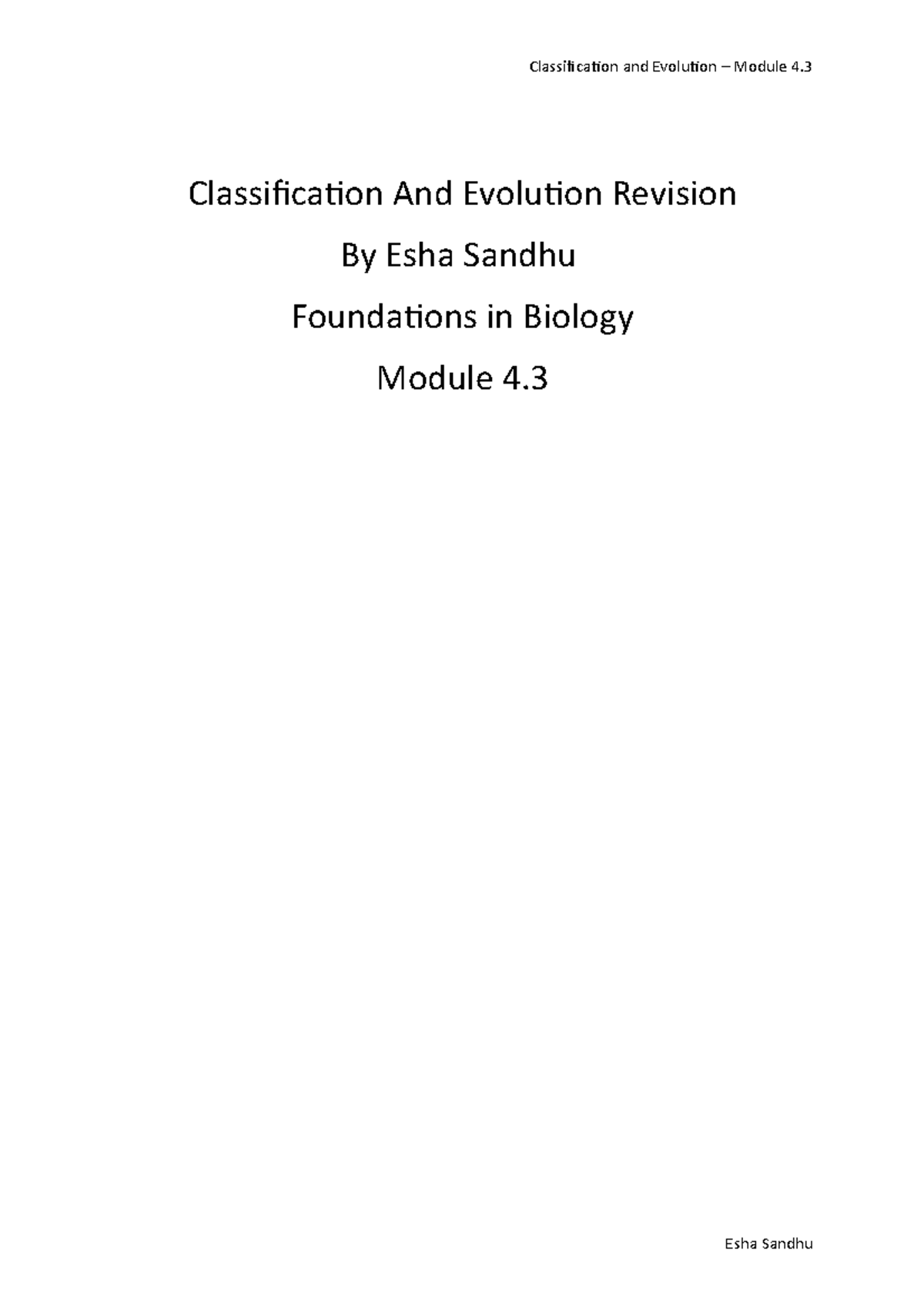 4.3 - Classification and Evolution Revision - Classiicaion and Evoluion ...