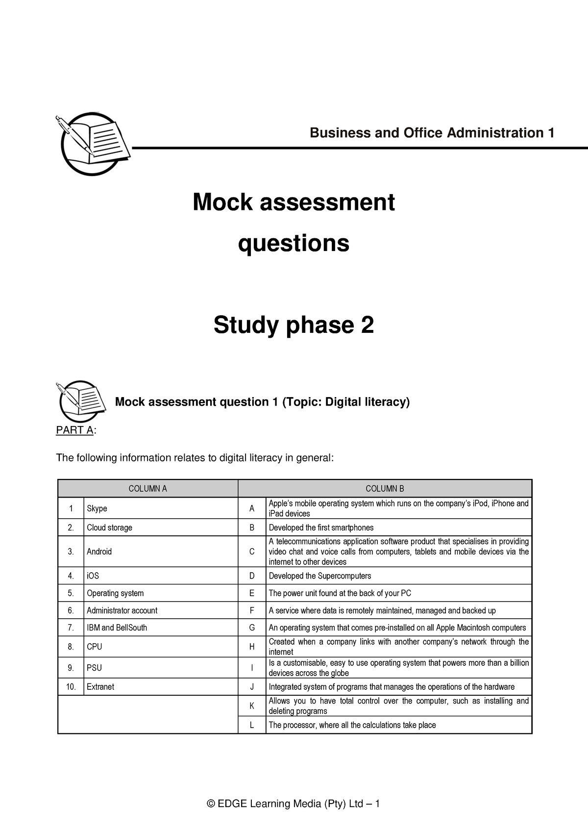 Icb Boa1 Mock Assessments Questions 2 © Edge Learning Media Pty Ltd 1 Mock Assessment 4695