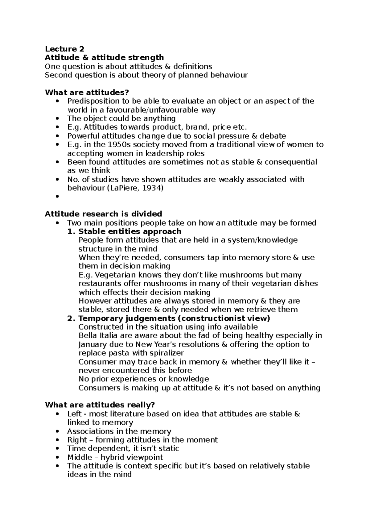 Lecture 2 Detailed notes inc examples Lecture 2 Attitude & attitude