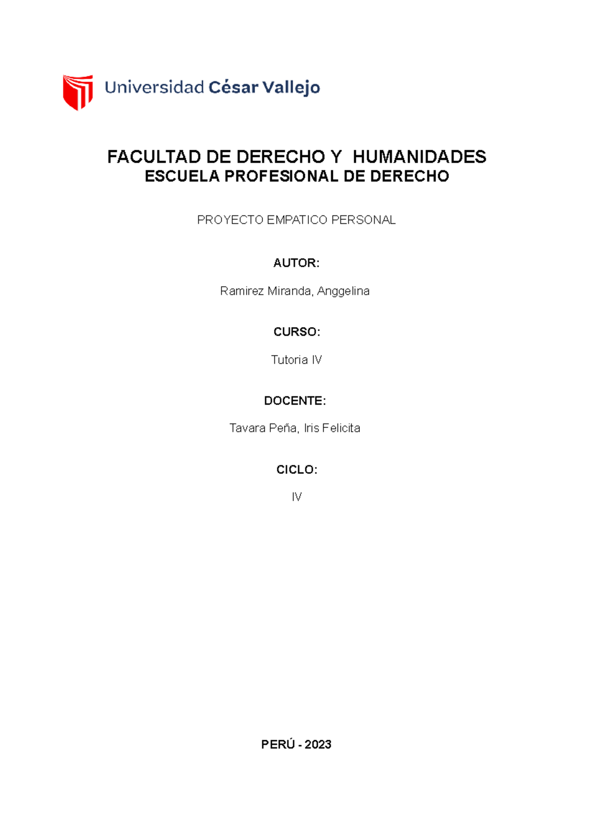 Proyecto De Empatía Iv Ciclo 4 Facultad De Derecho Y Humanidades Escuela Profesional De 8639