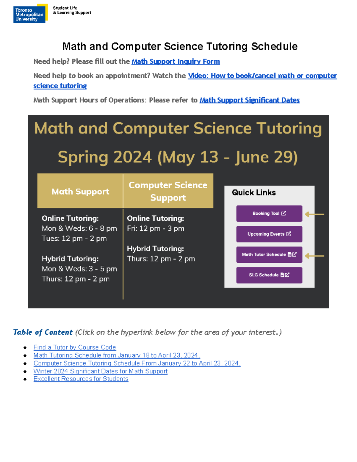 Spring Summer 2024 Math Tutoring Schedule - Math and Computer Science ...