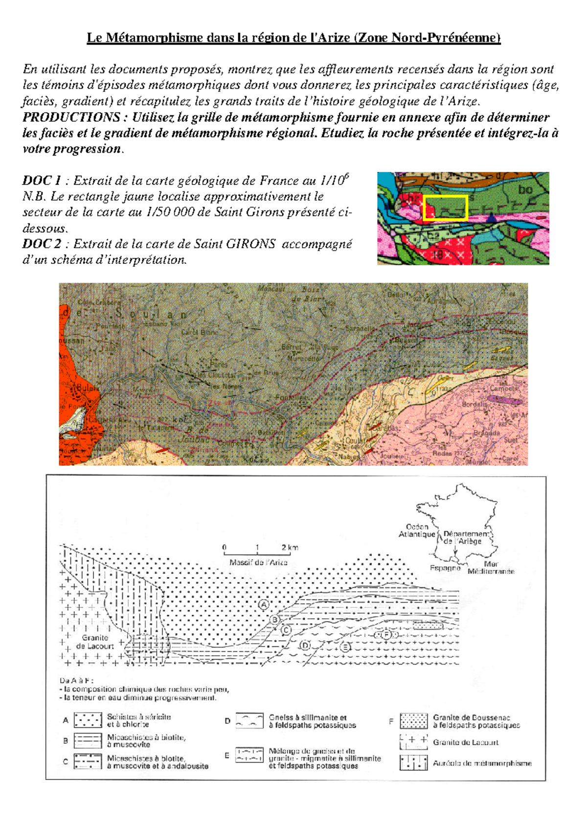 Roches métamorphiques TD Corrigé 01 - Le Métamorphisme dans la région ...