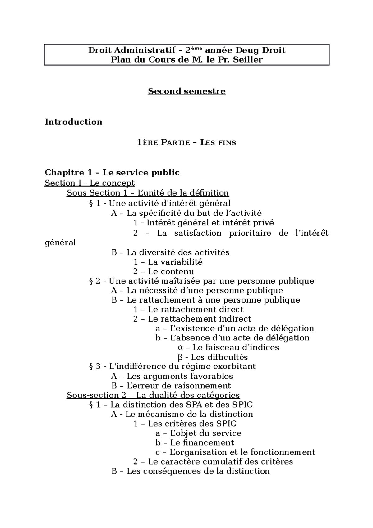 Plan Droit Administratif S2 Seiller - Droit Administratif 2ème Année ...