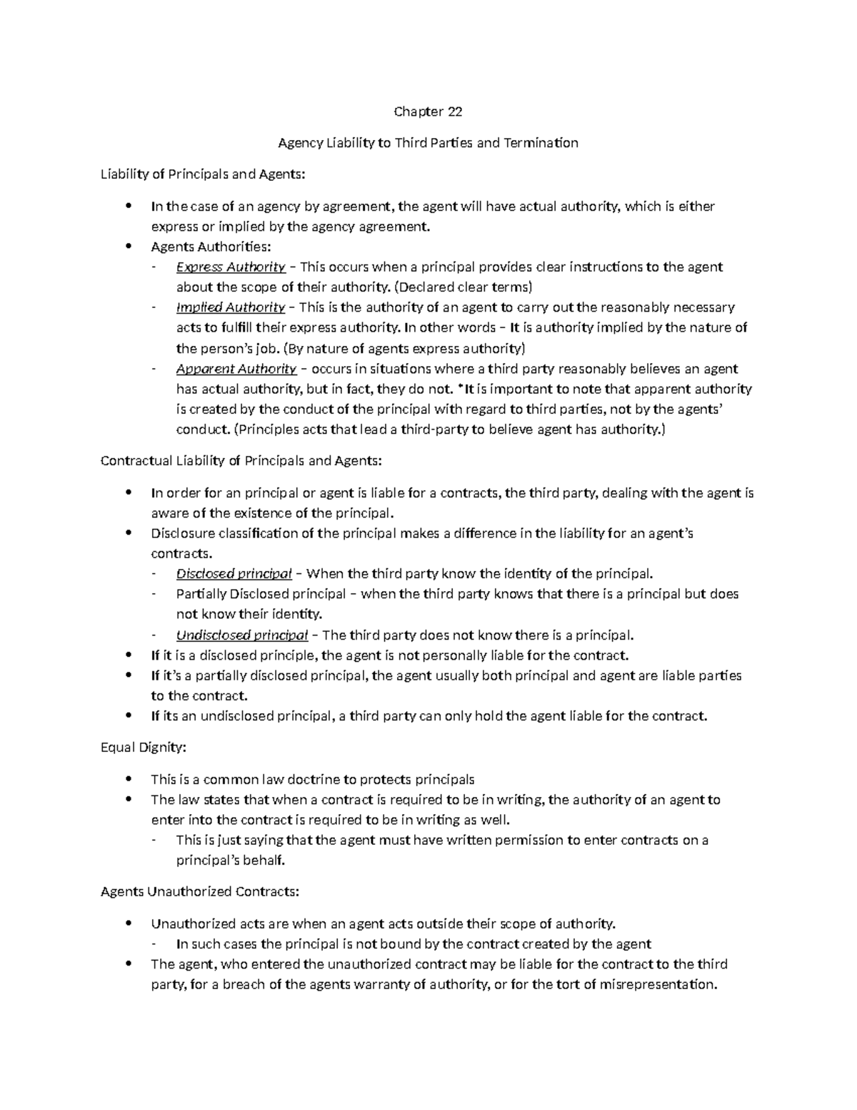 Agency Liability to Third Parties and Termination - Chapter 22 Agency ...