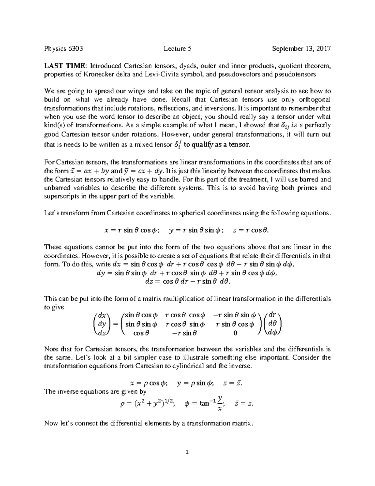 Physics 6303 - Lec 5 - Lecture notes 5 - Physics 6303 Lecture 5 ...
