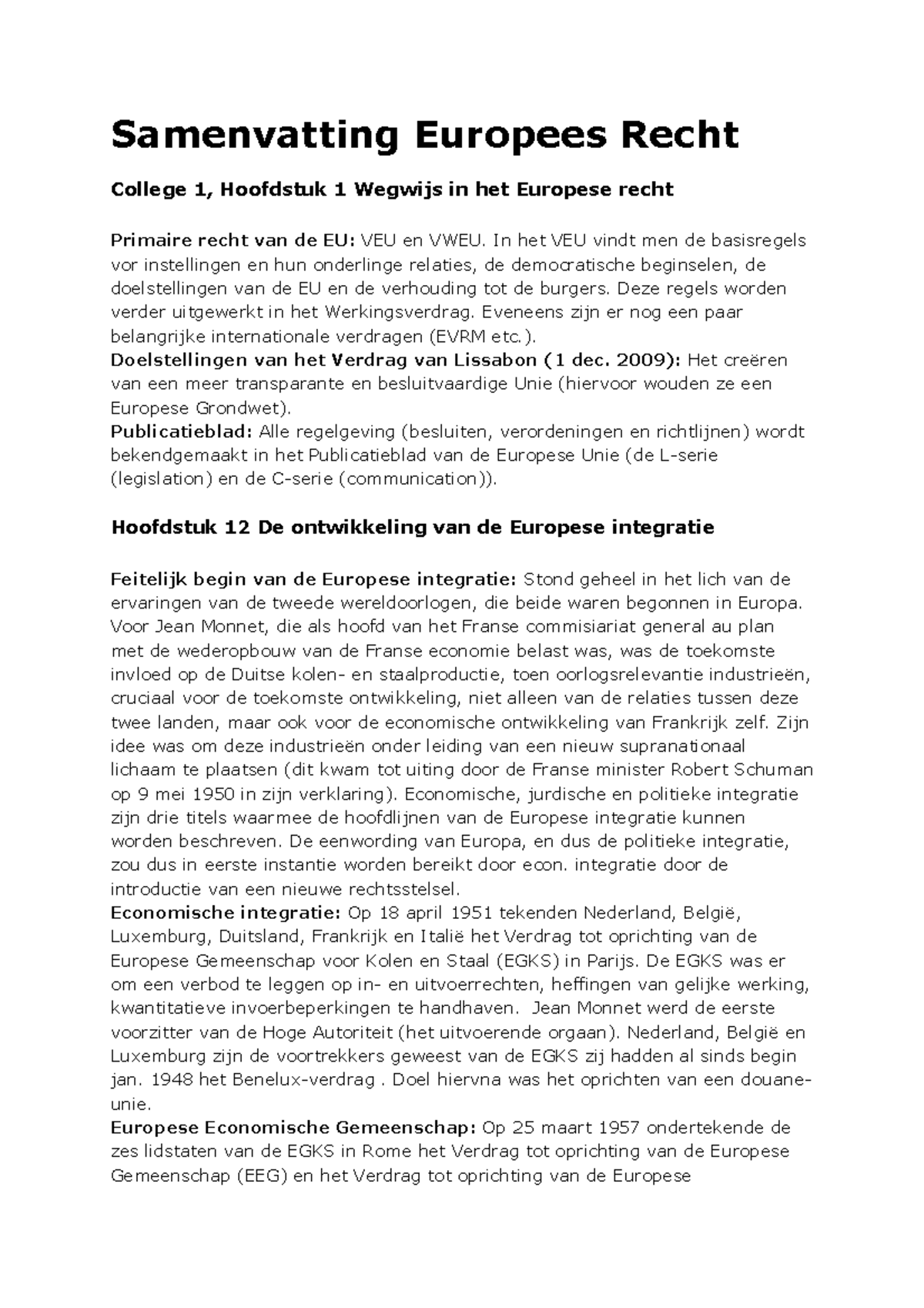 Samenvatting Recht Van De Europese Unie - H 1-8 - Samenvatting Europees ...