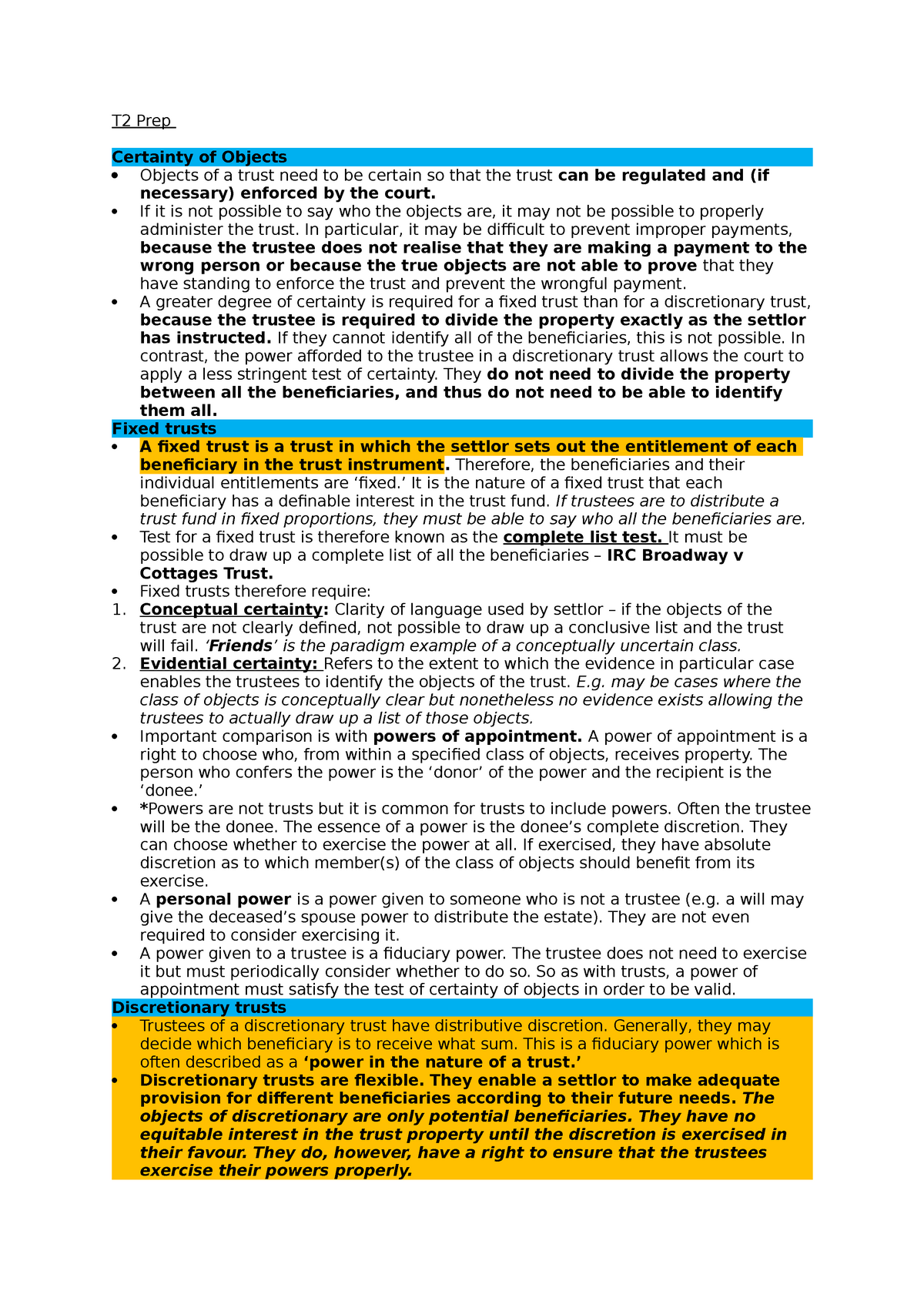 Beneficiaries Of Trusts T2 Prep Certainty Of Objects Objects Of A Trust Need To Be Certain So 