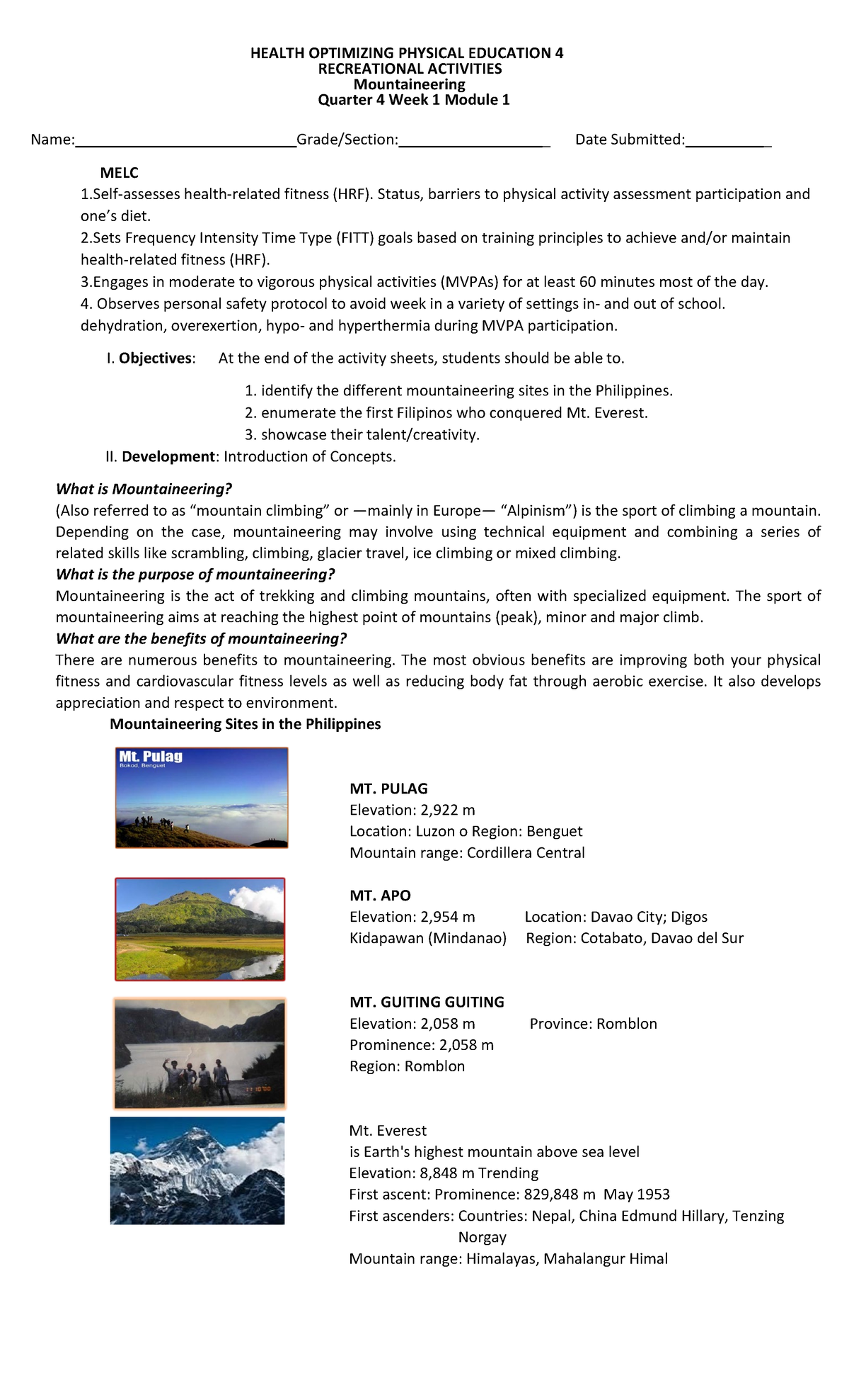 HOPE4QT Module HEALTH OPTIMIZING PHYSICAL EDUCATION 4 RECREATIONAL