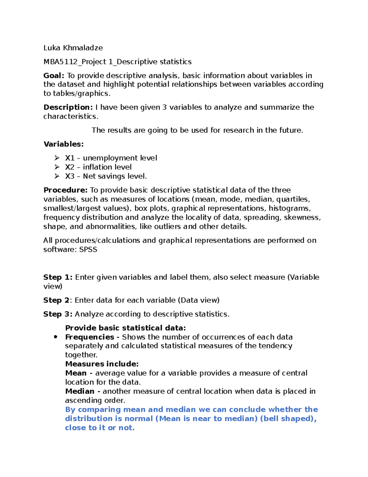 MBA5112 Project 1 - Luka Khmaladze MBA5112_Project 1_Descriptive ...