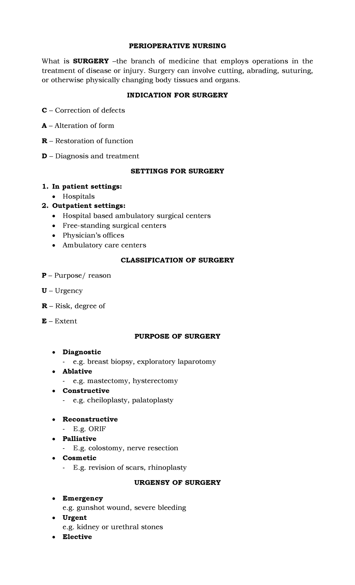 Kodigo NCM 112 Complete - PERIOPERATIVE NURSING What Is SURGERY 3 The ...