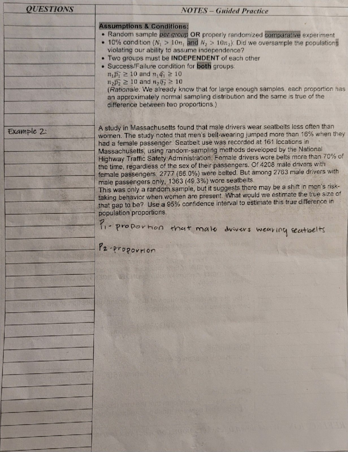 Assumtions and consitions- guided practice notes - QUESTIONS NOTES ...
