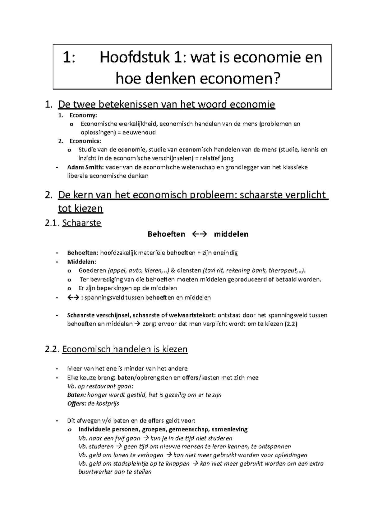 Samenvatting Economie - 1: Hoofdstuk 1: Wat Is Economie En Hoe Denken ...