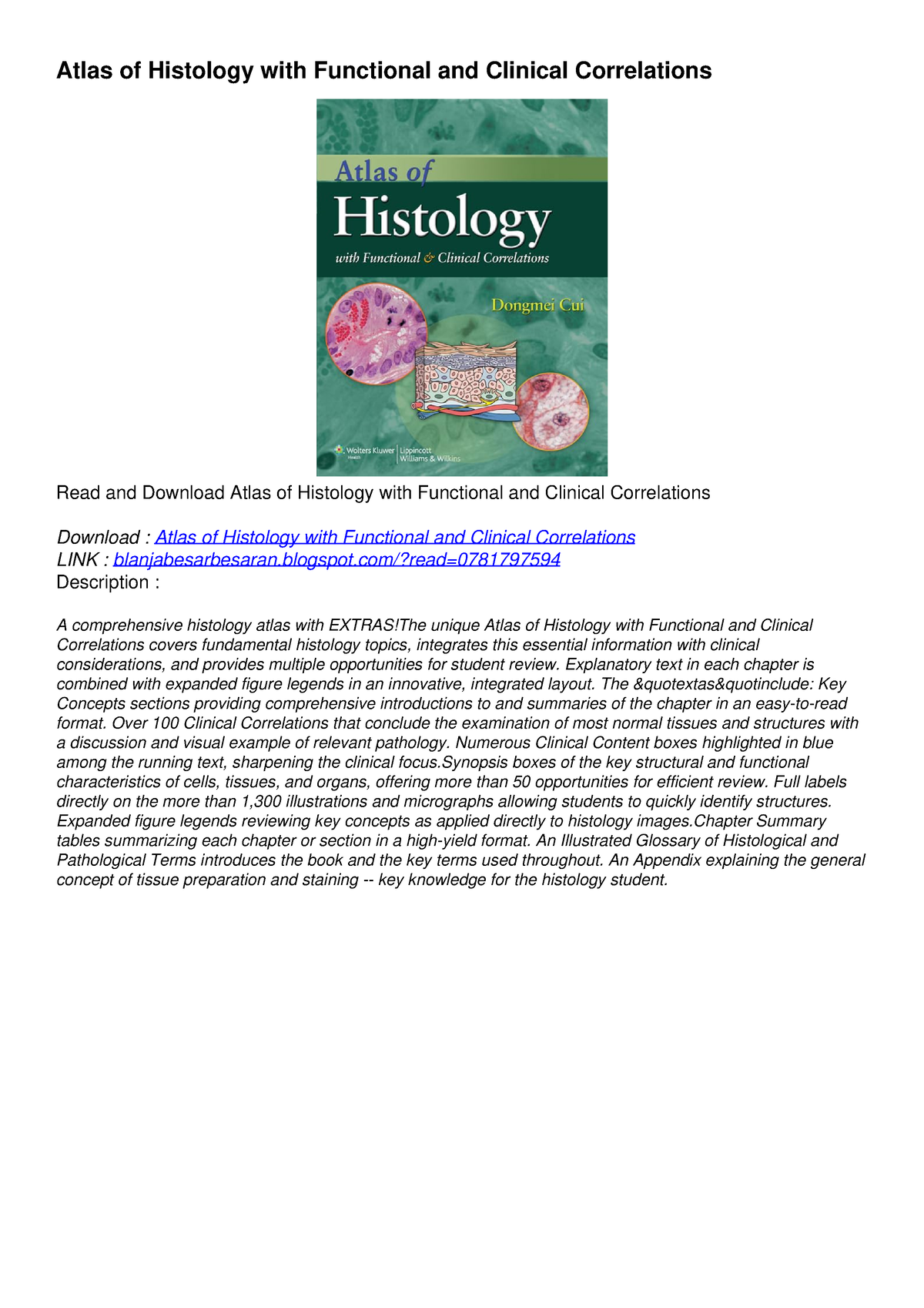 PDF/READ Atlas Of Histology With Functional And Clinical Correlations ...