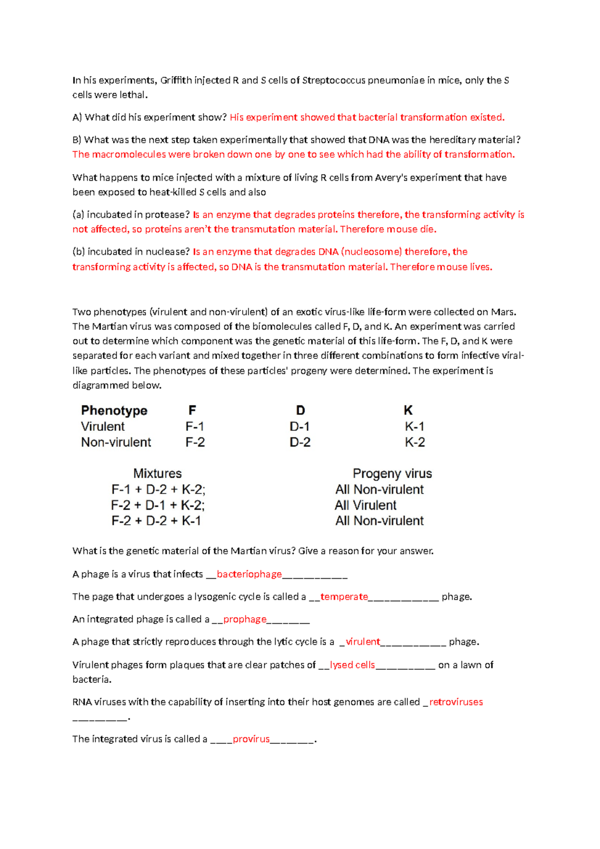 Questions - mid sem 2024 S1 - In his experiments, Griffith injected R ...