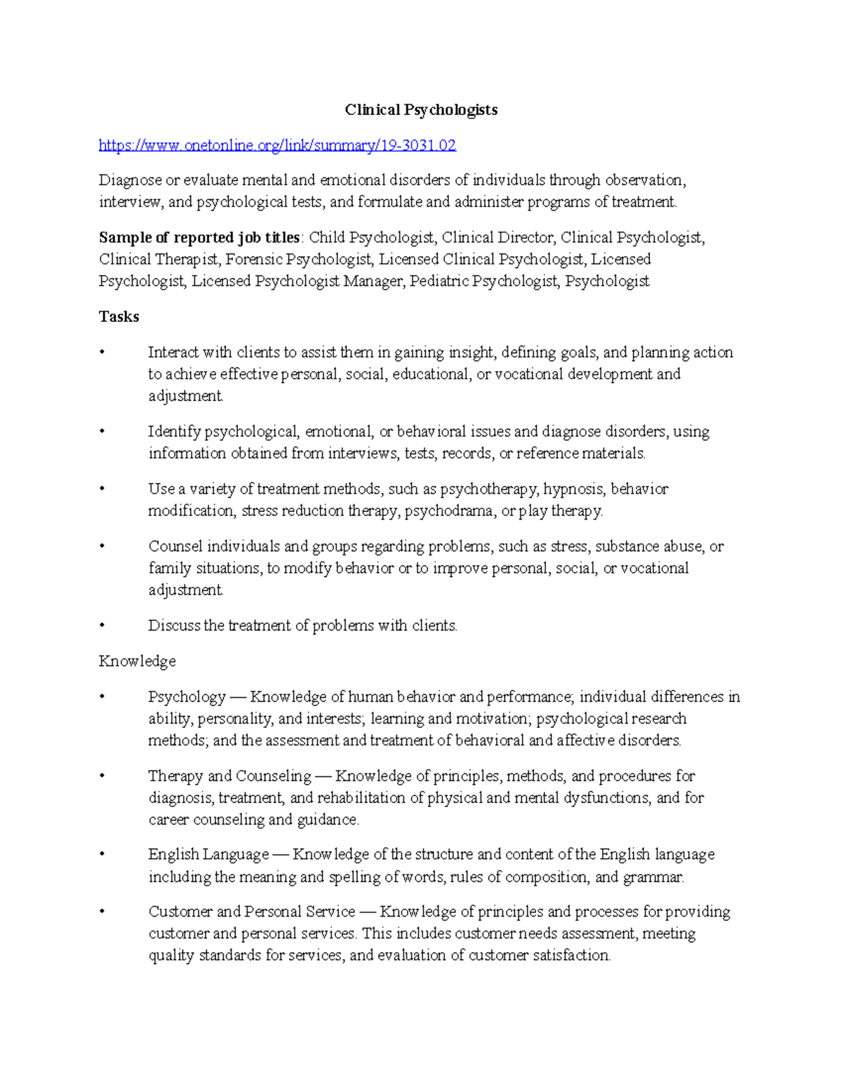 Clinical Psychologist 1 Clinical Psychologists Diagnose or